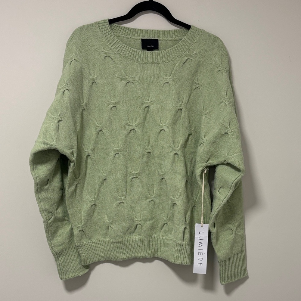 Lumiere Light Green Textured Crew Neck Sweater - Picture 2 of 7